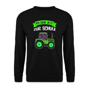 Schulkind Traktor Einschulung Geschenk - Unisex Pullover - Schwarz - Vorne - Alina (178cm) & Michal (187cm)