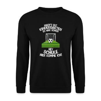 Schulkind Fußball Schulstart Geschenk - Unisex Pullover - Schwarz - Vorne - Alina (178cm) & Michal (187cm)