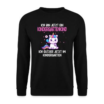 Kindergarten Einhorn Kindergartenanfänger Geschenk - Unisex Pullover - Schwarz - Vorne - Alina (178cm) & Michal (187cm)