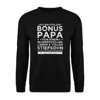 Bonus Papa Stiefsohn Stiefvater Geschenk - Unisex Pullover - Schwarz - Vorne - Alina (178cm) & Michal (187cm)