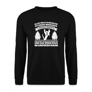 Baumkletterer Arborist Baumpfleger Geschenk - Unisex Pullover - Schwarz - Vorne - Alina (178cm) & Michal (187cm)