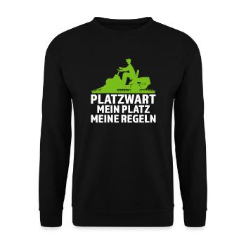 Platzwart Garten Rasenmäher Geschenk - Unisex Pullover - Schwarz - Vorne - Alina (178cm) & Michal (187cm)