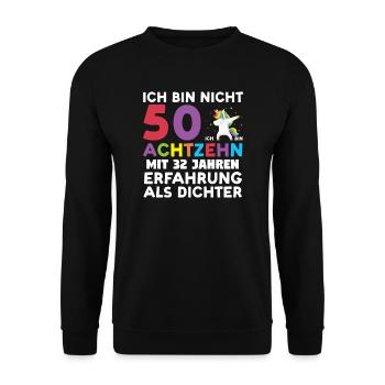 50. Geburtstag Einhorn 50 Jahre Geschenk - Unisex Pullover - Schwarz - Vorne - Alina (178cm) & Michal (187cm)