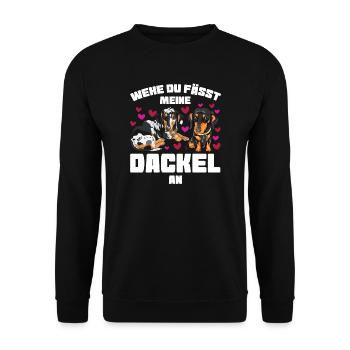 Dackel Hund Dackel Besitzer Geschenk - Unisex Pullover - Schwarz - Vorne - Alina (178cm) & Michal (187cm)