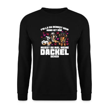 Dackel Hund Dachshund Geschenk - Unisex Pullover - Schwarz - Vorne - Alina (178cm) & Michal (187cm)