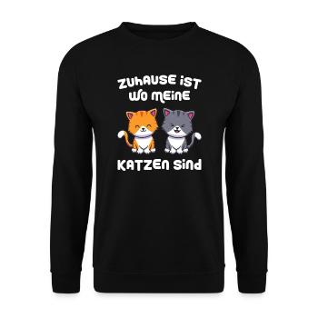 Katze Tier Katzenhalter Geschenk - Unisex Pullover - Schwarz - Vorne - Alina (178cm) & Michal (187cm)