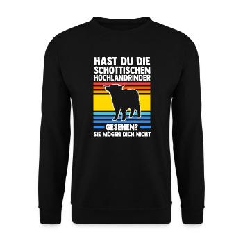 Hochlandrind Zucht Hochlandrinder Geschenk - Unisex Pullover - Schwarz - Vorne - Alina (178cm) & Michal (187cm)