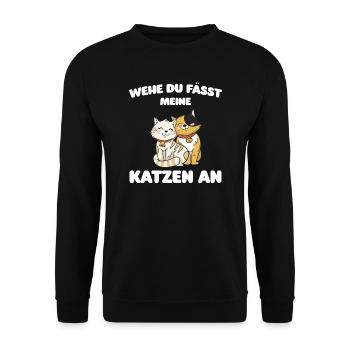 Katze Tier Katzenfreunde Geschenk - Unisex Pullover - Schwarz - Vorne - Alina (178cm) & Michal (187cm)