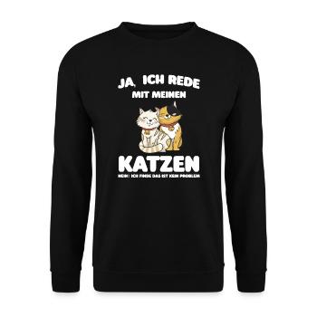 Katze Tier Katzen Geschenk - Unisex Pullover - Schwarz - Vorne - Alina (178cm) & Michal (187cm)