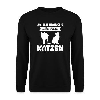 Katze Tier Katzen Geschenk - Unisex Pullover - Schwarz - Vorne - Alina (178cm) & Michal (187cm)