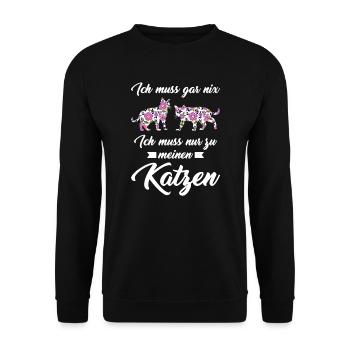 Katze Tier Katzenfreunde Geschenk - Unisex Pullover - Schwarz - Vorne - Alina (178cm) & Michal (187cm)
