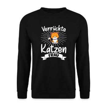 Katze Tier Katzen Geschenk - Unisex Pullover - Schwarz - Vorne - Alina (178cm) & Michal (187cm)