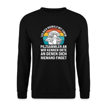Pilze Sammeln Pilz Sammler Geschenk - Unisex Pullover - Schwarz - Vorne - Alina (178cm) & Michal (187cm)
