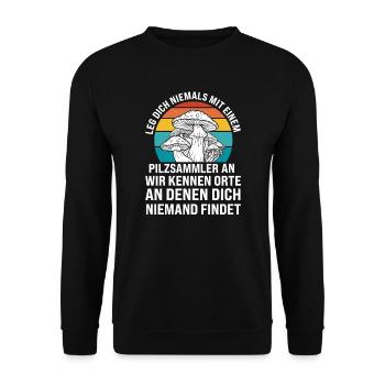 Pilze Sammeln Pilzsucherin Geschenk - Unisex Pullover - Schwarz - Vorne - Alina (178cm) & Michal (187cm)