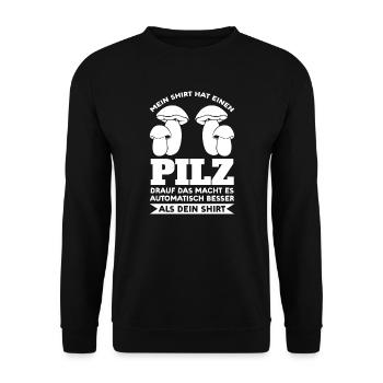 Pilze Sammeln Pilzsuche Geschenk - Unisex Pullover - Schwarz - Vorne - Alina (178cm) & Michal (187cm)
