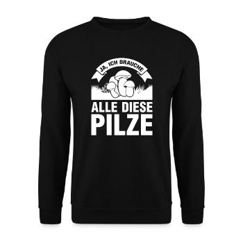 Pilze Sammeln Pilzjagd Geschenk - Unisex Pullover - Schwarz - Vorne - Alina (178cm) & Michal (187cm)