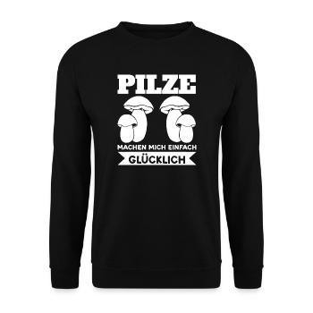 Pilze Sammeln Pilzsuche Geschenk - Unisex Pullover - Schwarz - Vorne - Alina (178cm) & Michal (187cm)