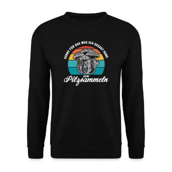 Pilze Sammeln Pilzsuche Geschenk - Unisex Pullover - Schwarz - Vorne - Alina (178cm) & Michal (187cm)