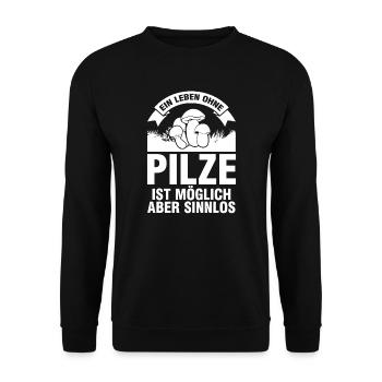 Pilze Sammeln Pilzjagd Geschenk - Unisex Pullover - Schwarz - Vorne - Alina (178cm) & Michal (187cm)
