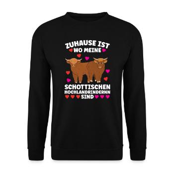 Rind Schottisches Hochlandrind Bauernhof Geschenk - Unisex Pullover - Schwarz - Vorne - Alina (178cm) & Michal (187cm)