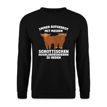Rind Schottisches Hochlandrind Bauernhof Geschenk - Unisex Pullover - Schwarz - Vorne - Alina (178cm) & Michal (187cm)