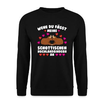 Rind Schottisches Hochlandrind Bauernhof Geschenk - Unisex Pullover - Schwarz - Vorne - Alina (178cm) & Michal (187cm)