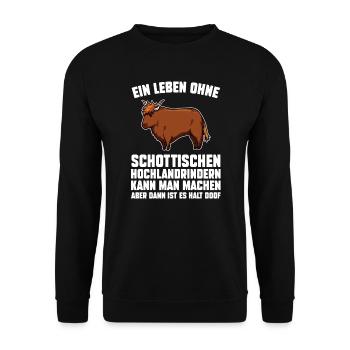 Rind Schottisches Hochlandrind Bauernhof Geschenk - Unisex Pullover - Schwarz - Vorne - Alina (178cm) & Michal (187cm)