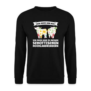 Rind Schottisches Hochlandrind Bauernhof Geschenk - Unisex Pullover - Schwarz - Vorne - Alina (178cm) & Michal (187cm)