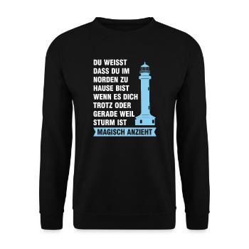 Platdeutsch Norddeutschen Möwe Geschenk - Unisex Pullover - Schwarz - Vorne - Alina (178cm) & Michal (187cm)