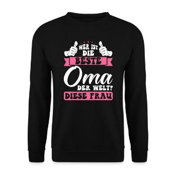 Oma Familie Großmutter Geschenk - Unisex Pullover - Schwarz - Vorne - Alina (178cm) & Michal (187cm)