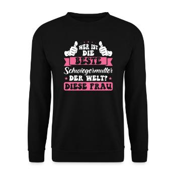 Schwiegermutter Familie Schwiegereltern Geschenk - Unisex Pullover - Schwarz - Vorne - Alina (178cm) & Michal (187cm)