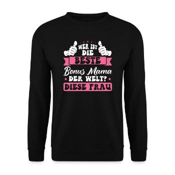 Bonus Mama Familie Stiefmutter Geschenk - Unisex Pullover - Schwarz - Vorne - Alina (178cm) & Michal (187cm)