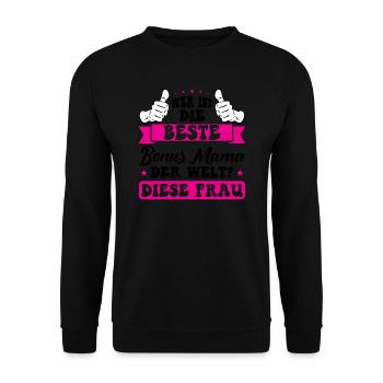 Bonus Mama Familie Bonusmama Geschenk - Unisex Pullover - Schwarz - Vorne - Alina (178cm) & Michal (187cm)