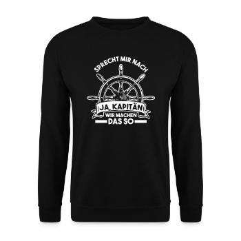Kapitän Boot Motorboot Geschenk - Unisex Pullover - Schwarz - Vorne - Alina (178cm) & Michal (187cm)