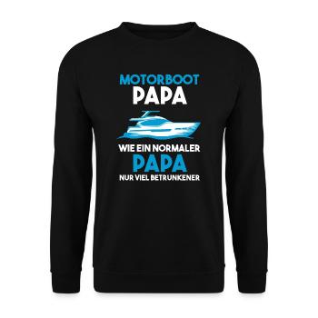 Motorboot Papa Vater Geschenk - Unisex Pullover - Schwarz - Vorne - Alina (178cm) & Michal (187cm)