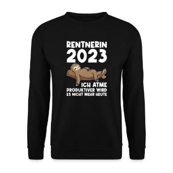 Rentnerin 2023 Faultier Ruhestand Geschenk - Unisex Pullover - Schwarz - Vorne - Alina (178cm) & Michal (187cm)