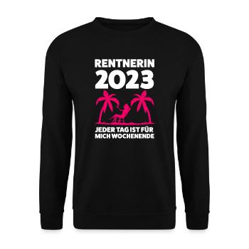Rentnerin 2023 Rente 2023 Geschenk - Unisex Pullover - Schwarz - Vorne - Alina (178cm) & Michal (187cm)