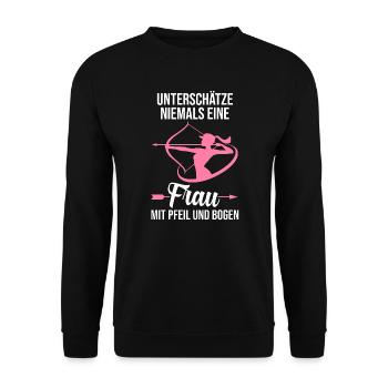 Bogen Sport Bogenschießen Bogen Geschenk - Unisex Pullover - Schwarz - Vorne - Alina (178cm) & Michal (187cm)