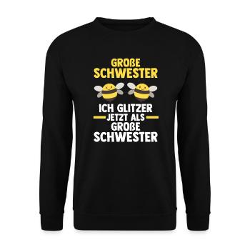 Schwester Bienen grosse Schwester Geschwister Gesc - Unisex Pullover - Schwarz - Vorne - Alina (178cm) & Michal (187cm)