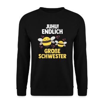 Schwester Bienen grosse Schwester Geschwister Gesc - Unisex Pullover - Schwarz - Vorne - Alina (178cm) & Michal (187cm)