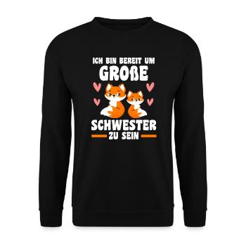 Schwestern Fuchs grosse Schwester Fuchs Geschenk - Unisex Pullover - Schwarz - Vorne - Alina (178cm) & Michal (187cm)