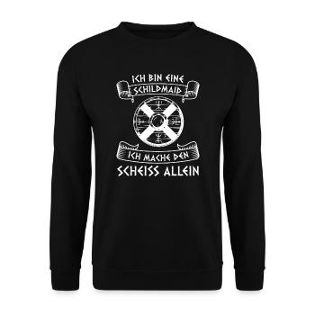 Wikinger Schild-Maid Nordische Mythologie Geschenk - Unisex Pullover - Schwarz - Vorne - Alina (178cm) & Michal (187cm)