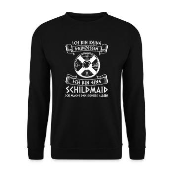 Wikinger Schild-Maid Nordische Mythologie Geschenk - Unisex Pullover - Schwarz - Vorne - Alina (178cm) & Michal (187cm)