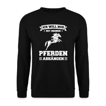 Reiten Pferd Pferdeliebhaberin Geschenk - Unisex Pullover - Schwarz - Vorne - Alina (178cm) & Michal (187cm)