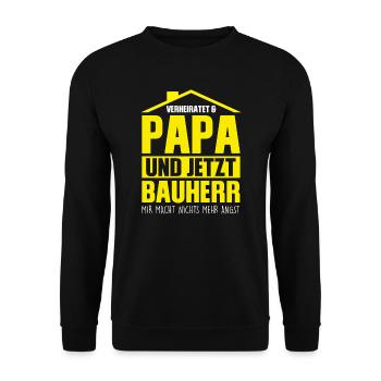 Bauherr Papa Eigenheim Geschenk - Unisex Pullover - Schwarz - Vorne - Alina (178cm) & Michal (187cm)