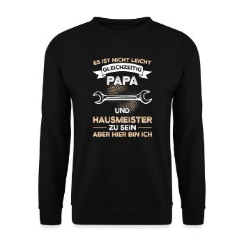 Hausmeister Papa Hausverwalter Geschenk - Unisex Pullover - Schwarz - Vorne - Alina (178cm) & Michal (187cm)