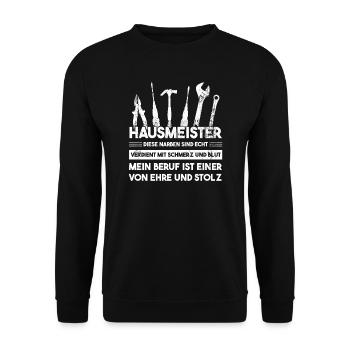 Hausmeister Beruf Haustechniker Geschenk - Unisex Pullover - Schwarz - Vorne - Alina (178cm) & Michal (187cm)