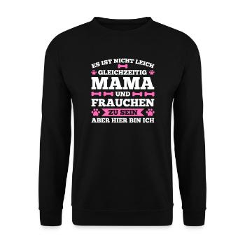 Frauchen Hund Hundehalterin Geschenk - Unisex Pullover - Schwarz - Vorne - Alina (178cm) & Michal (187cm)