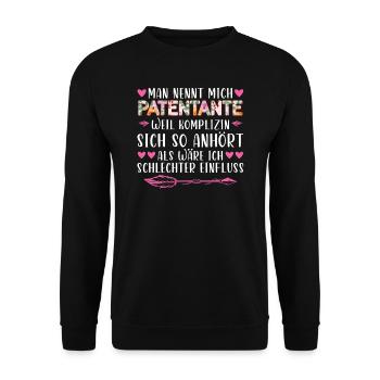 Patentante Taufe Patin Geschenk - Unisex Pullover - Schwarz - Vorne - Alina (178cm) & Michal (187cm)