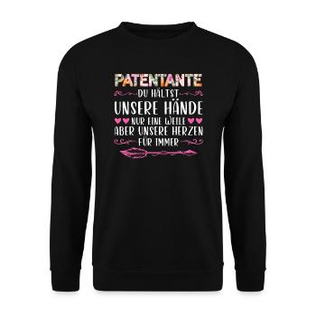 Patentante Taufe Taufpatin Geschenk - Unisex Pullover - Schwarz - Vorne - Alina (178cm) & Michal (187cm)